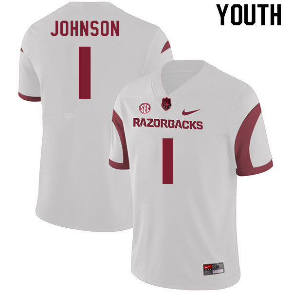 Youth #1 Lorando Johnson Arkansas Razorback College Football Jerseys Stitched Sale-White